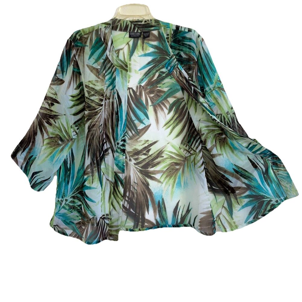 ADDITIONS BY CHICO’S size L / sz 2 Blue Green Flowy Open Front Tunic Palm Fronds